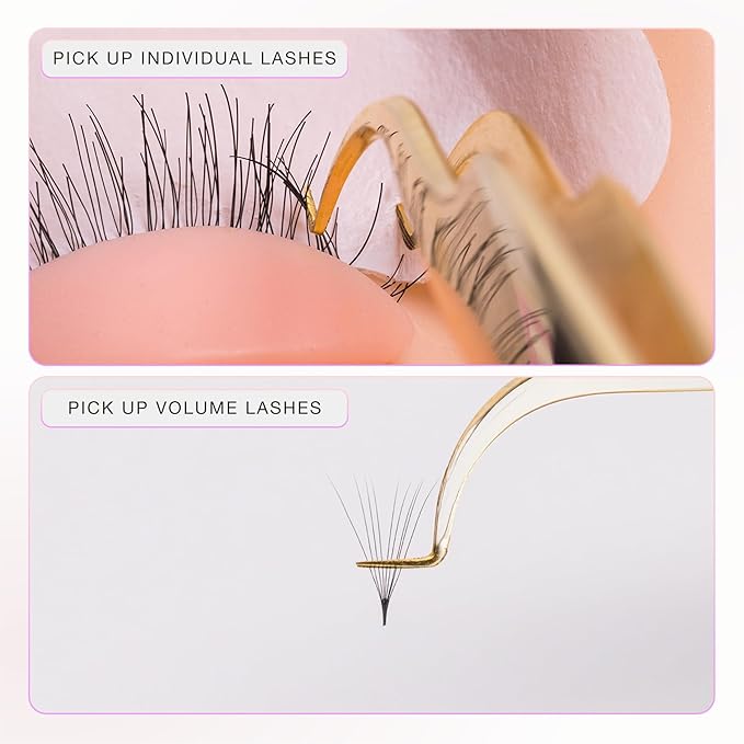 Curacoro Lash Tweezer - Professional & Precision Fiber Tip Grip Lash Tweezers for Eyelash Extensions, Multi Shapes & Purposes Tweezers for Volume, Isolation & Classic Lashes (Gold, Save Time)