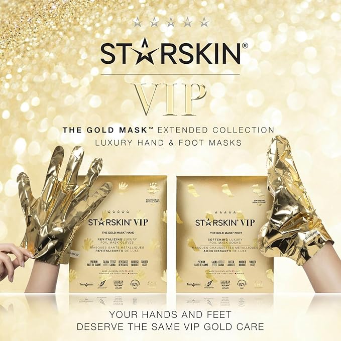 STARSKIN VIP Gold Mask Face, Coconut Bio-Cellulose Revitalizing Face Mask for all Skin Types, Korean Skin Care, Instant Hydration and Plump, Moisturizing and Nourishing, K-Beauty (Pack of 4)