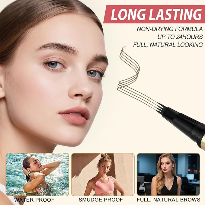 Eyebrow Pen Kit, with Microblading Eyebrow Pen, Eyebrow Gel, Eyeliner, Eyebrow Brush, Eyebrow Pencils for Women, Waterproof, Smudge Proof, Long Lasting Makeup Formula - Dark Coffee