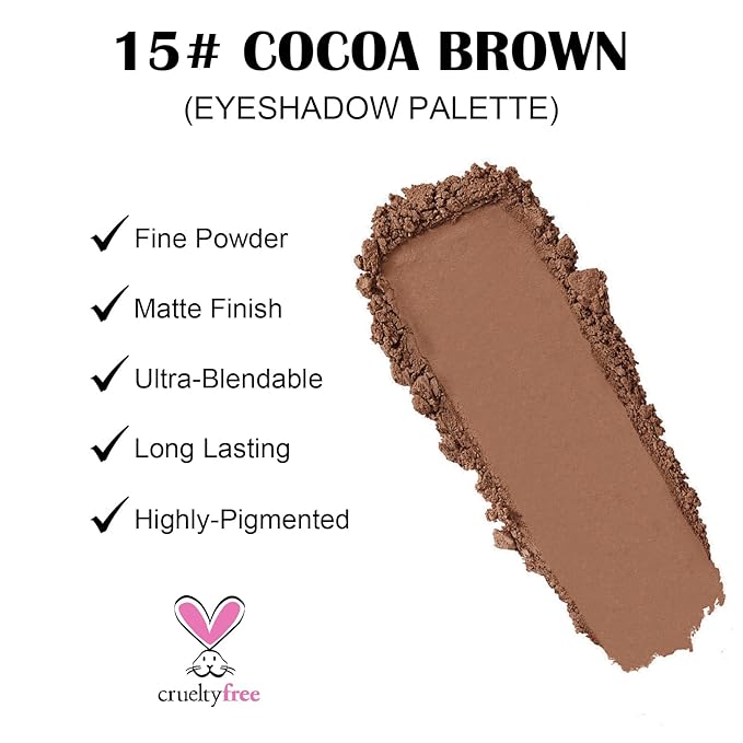 Single Matte Eyeshadow Palette, Velvet Eye Shadow Compact Powder Primer Base Makeup, Ultra-Blendable, Fine Smooth Powder, Long-Lasting, Waterproof, 15# Cocoa Brown