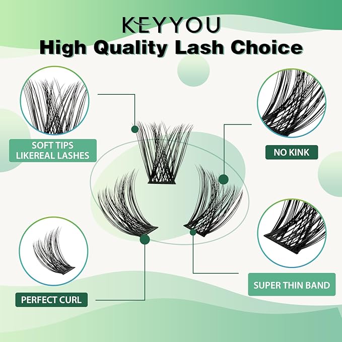 Lash Clusters 96pcs Individual Lashes Y01 C Curl 14mm Eyelash Clusters KEYYOU Volume Wispy Lash Extension Soft&Comfortable Easy DIY at Home(Y01,C-14mm)