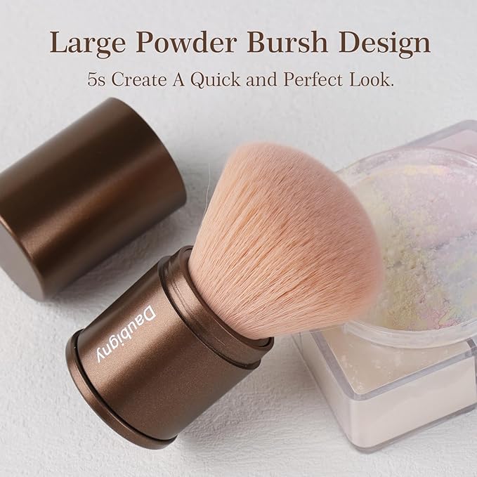 Retractable Kabuki Makeup Brush,Daubigny Powder Brushes Foundation Travel Foundation Brush for Blush Bronzer & Powder (Champagne)