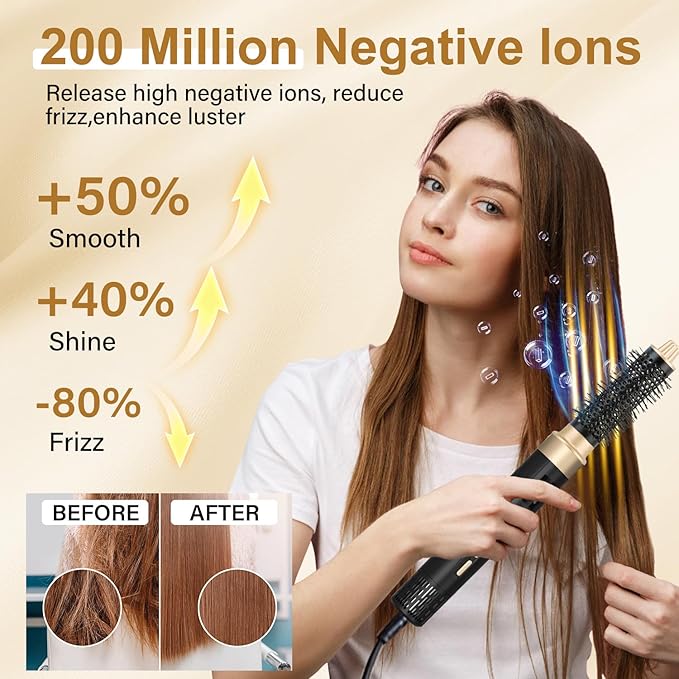 Hair Dryer Brush, 8 in 1 Professional Hot Air Styler, 110,000 RPM High-Speed, Fast Drying - NO Heat Damage Blow Dryer Brush for Curling, Volumizing, and Straightening