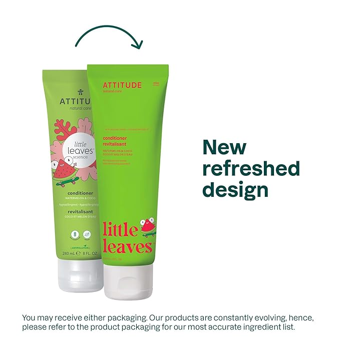 ATTITUDE Hair Conditioner for Kids, Dermatologically Tested Products, Plant- and Mineral-Based Detangler, Vegan, Watermelon & Coco, 8 Fl Oz (Pack of 6)