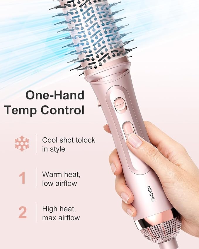 Nimmu Blow Dryer Brush Set, 5-in-1 Hot Air Brush Set, All-in-One Hair Styler for Salon Blowouts, Smoothing, Curling & Volumizing and Straightening, Less Frizz & Heat Damage, Pink