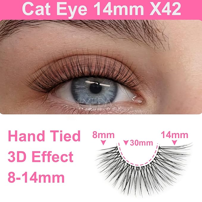 False Eyelashes Natural Lashes Wispy - 12mm Pestañas Postizas Naturales Cat Eye Reusable 10 Pairs Demi Wispies Short Fake Lashes Strips with 0.1mm Ultra Thin Clear Band by EMEDA (X42)