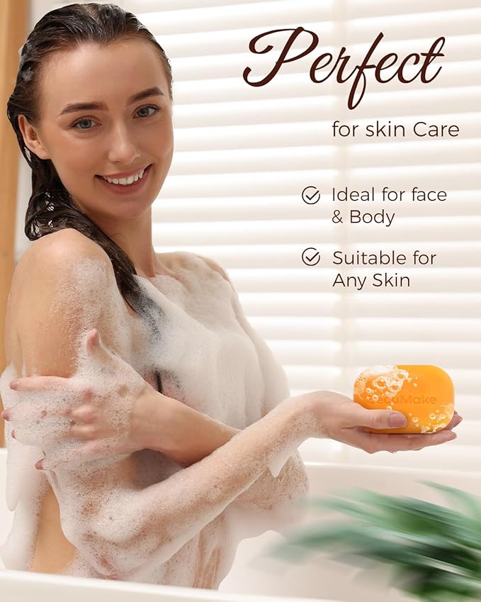 Kojic Acid Soap, Turmeric Soap for Dark Spots with Vitamin C & Shea Butter, Paraben & Sulfate-Free - 3 Bars with African Net Sponge