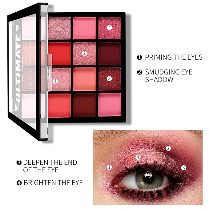 Boobeen Colorful Eyeshadow Palette Makeup-16 Colors, Matte and Glitter Eyeshadow, Bright Eyeshadow palettes, Blendable, Easy to Build Dramatic Glamour Looks (Peach)