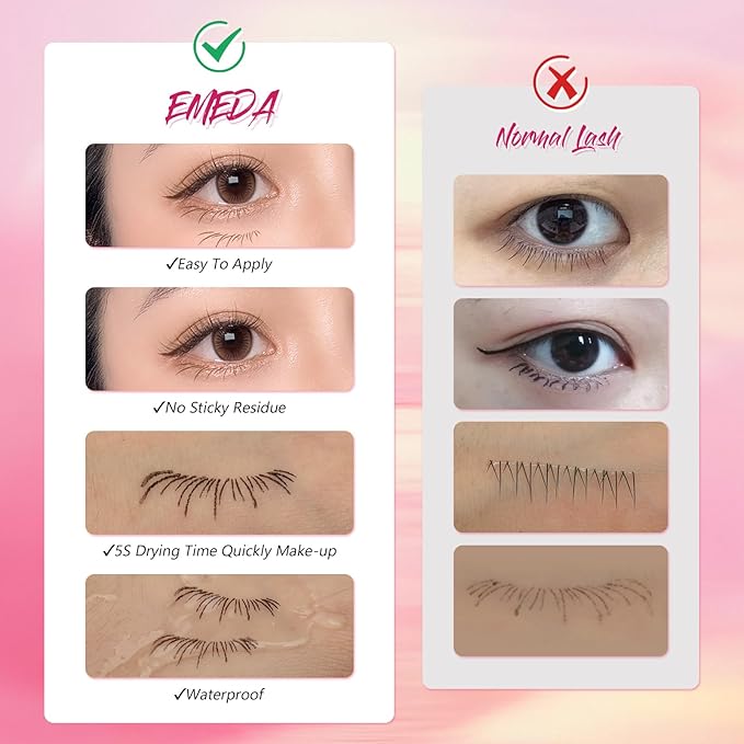 Natural Eyelash Stamp Lower Waterproof - Bottom Eyelash Stamp with Refill, Lower Lash Stamper with Waterproof, Black-Brown Lash Stamper, 3 Styles Natural Look, 48H Long Lasting 01(D91+C62+X28)