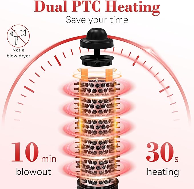 Ufree Ionic Thermal Brush, 1.5 Inch Heated Round Brush for Blowout, 30s Fast Heating Curling Brushes with 9 Temp Settings, Dual Voltage Travel Hair Styling Tool, Not Blow Dryer