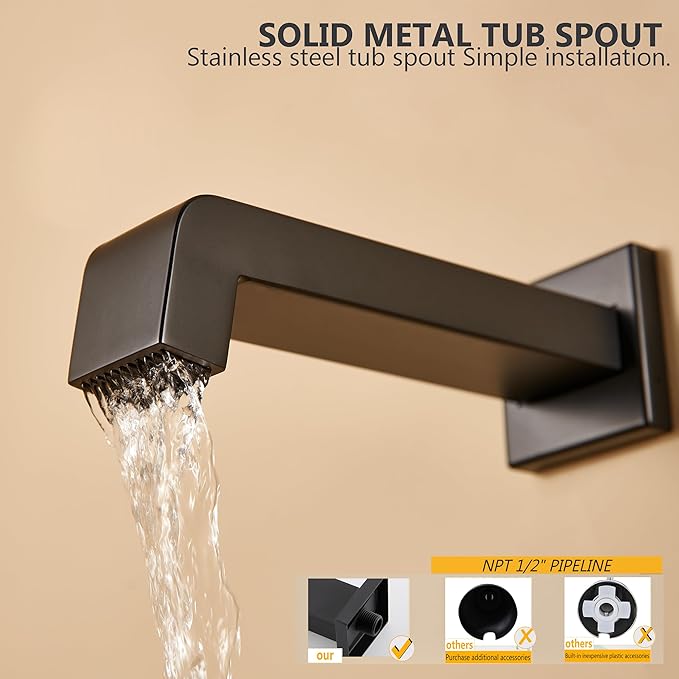 Shower Faucet Set Dual Shower Heads with Handheld Spray Combo and Tub Spout, All Metal Dual Shower Head Combo and 3-Way Diverter,Black Shower Head and Handle Set