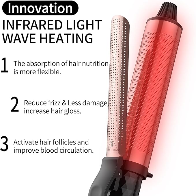 K&K 1.5 inch Infrared Professional Infrared Hair Curling Iron Heater Ceramic Barrel That Stays Hot 1.5 Inch Hair Iron Curler for Health Curls International (Black, 1.5 Inch)