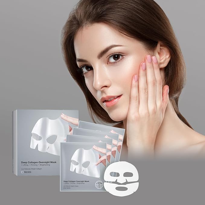Deep Collagen Overnight Mask – Firming & Hydrating Sheet Mask with Peptides – Low Molecular Collagen for Smoother, Plumper Skin – 4 Pack (4 PACK)