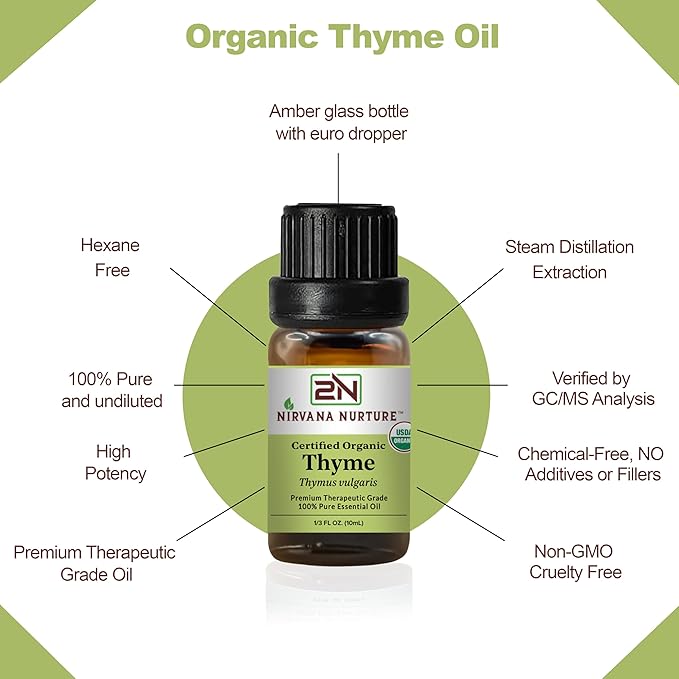 Thyme Essential Oil USDA Certified Organic, 100% Pure Natural Premium Grade, Undiluted