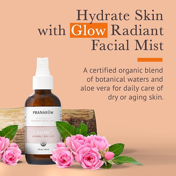 Pranarom Facial Mist (4oz / 120ml) - 100% Pure & Natural Essential Oil Facial Mist for Dry Skin Hydration & Toning (Glow (Dry Skin))