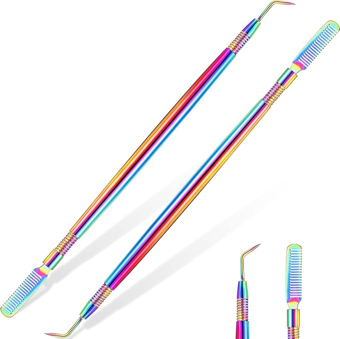 Chumia 2 Pieces 2 in 1 Lash Lift Tool Eyelash Separator Tool with Comb Stainless Steel Metal Lash Perm Lift Rods for Eyelash Eyebrow Comb Perming Tinting Curling Extension Supplies(Multi Color)