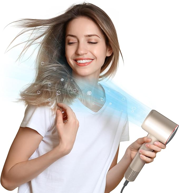 Professional Hair Dryer, 200 Million Negative Ionic Blow Dryer with 110000 RPM Brushless Motor, 1500W High-Speed HairDryer with Magnetic Nozzle & Diffuser for Salon, Home, Travel (Fortune Gold)