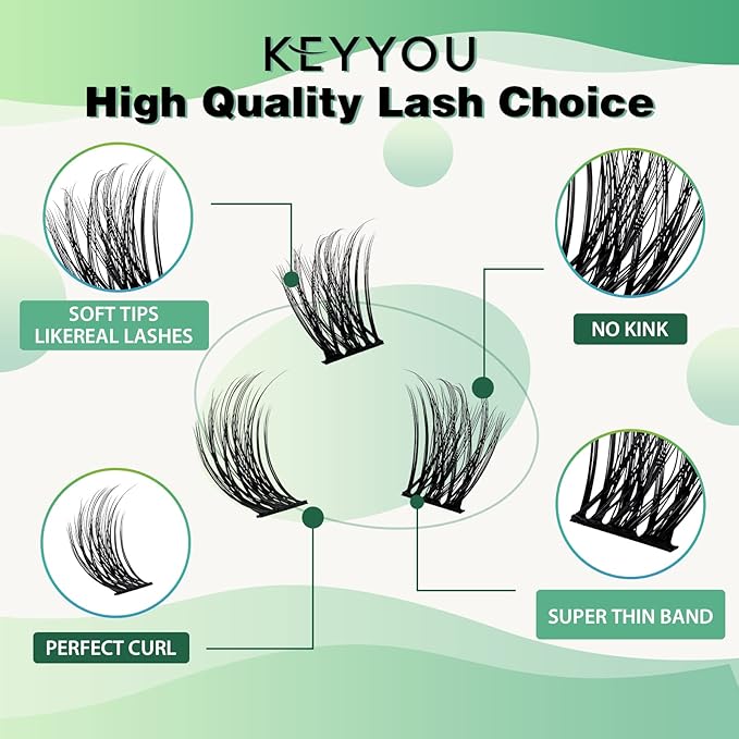 Lash Clusters 96pcs Individual Lashes Y08 D Curl 16mm Cluster Lashes KEYYOU Volume Wispy Lash Extension Soft&Comfortable Easy DIY at Home(Y08 D-16mm)