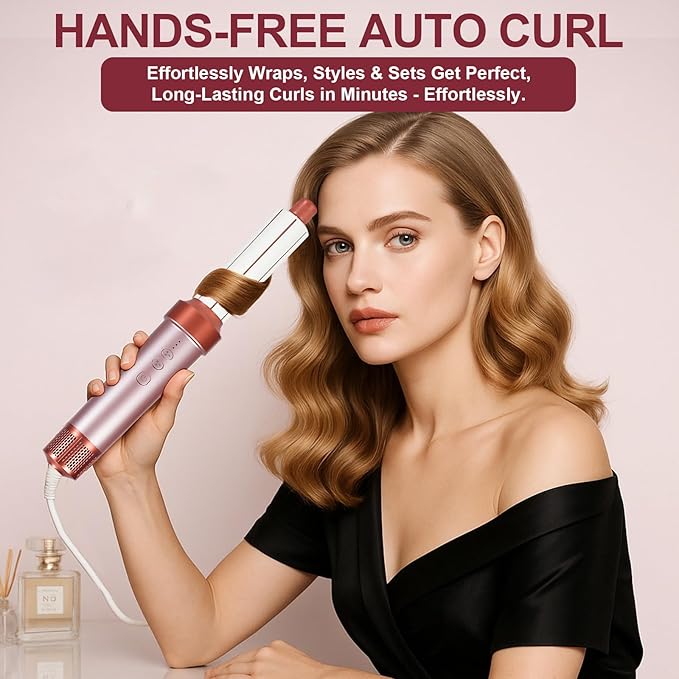 Hot Air Brush Blow Dryer, 7-in-1 Styler Curling Wrap&Hair Dryer - 110,000 RPM Negative Ion, 3 Temp Settings for Straightening/Curls/Drying/Smoothing-Hair Styling Tool