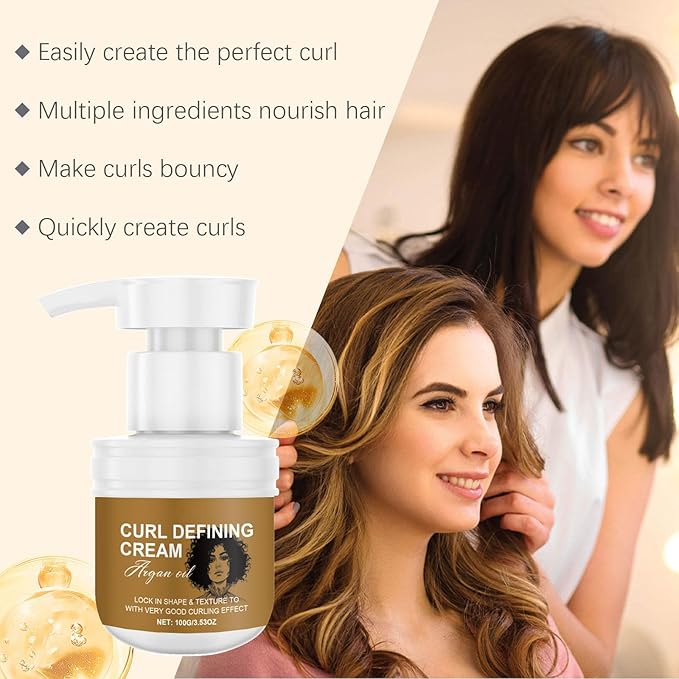 Coconut Oil Curl Defining Cream, Coconut Curling Cream for Enhances Wavy Hair and Curly Hair, Anti-Frizz Curl Cream Hydrating Hair Mask to Define All Curly Types & Hair Textures