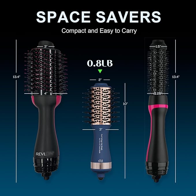 Dual Voltage Travel Hair Dryer Brush, 2 Inch Oval Hot Air Brush, One Step Travel Hair Styler/Volumizer/Straightener/Curler, European Blow Dryer Brush with Universal Adapter