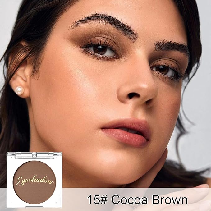 Single Matte Eyeshadow Palette, Velvet Eye Shadow Compact Powder Primer Base Makeup, Ultra-Blendable, Fine Smooth Powder, Long-Lasting, Waterproof, 15# Cocoa Brown