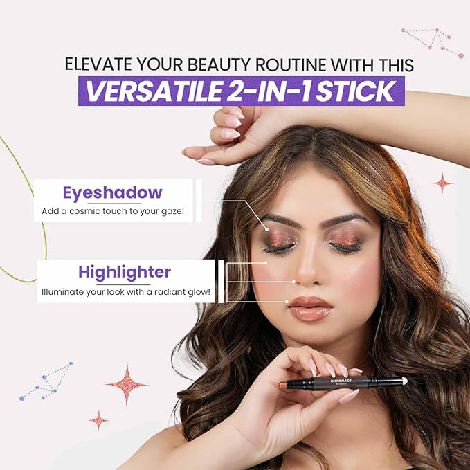 CHARMACY Multichrome 2 in 1 Cream Eyeshadow Stick, Waterproof Eye Brightener Highlighter Stick Makeup, High Pigmented, Smudge-Proof, Vegan & Cruelty-Free (#906)