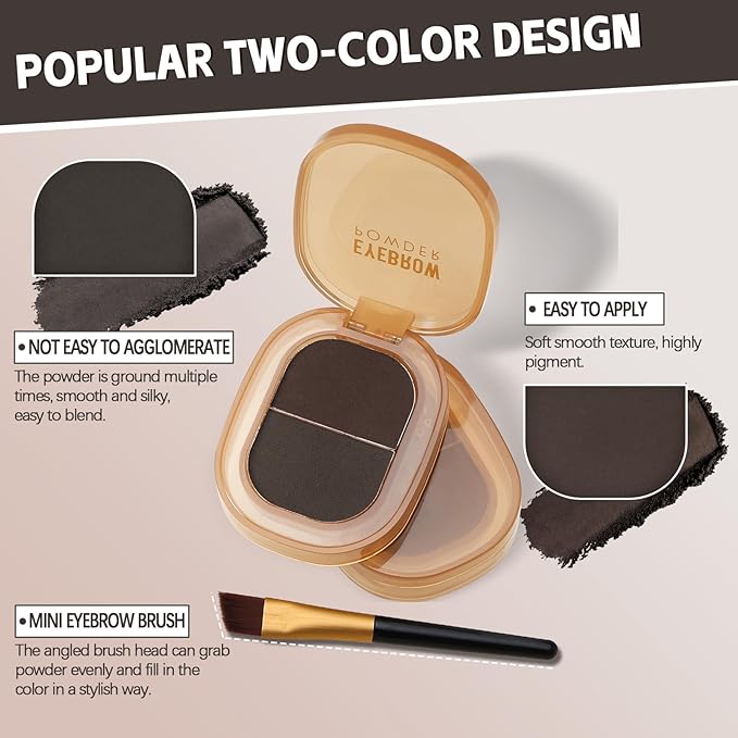 2-Color Eyebrow Powder Kit, Brow Powder with Eyebrow Brush, Long-lasting Waterproof Highly Pigment Eyebrow Makeup, Eye Brow Powder for Women
