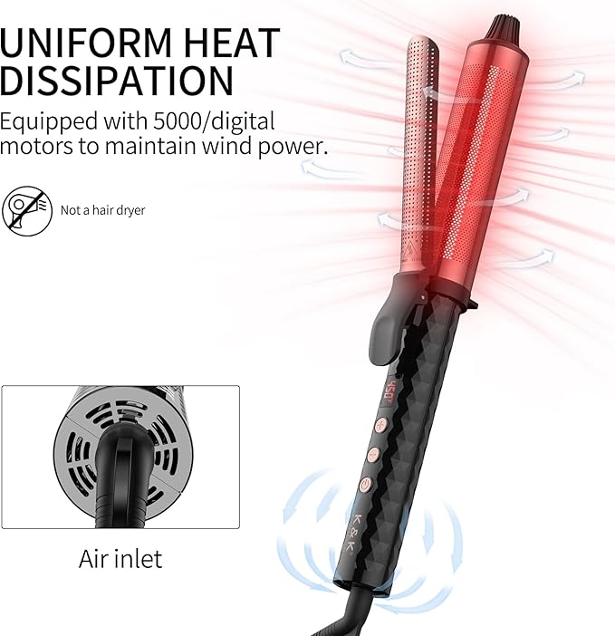 K&K 1.5 inch Infrared Professional Infrared Hair Curling Iron Heater Ceramic Barrel That Stays Hot 1.5 Inch Hair Iron Curler for Health Curls International (Black, 1.5 Inch)