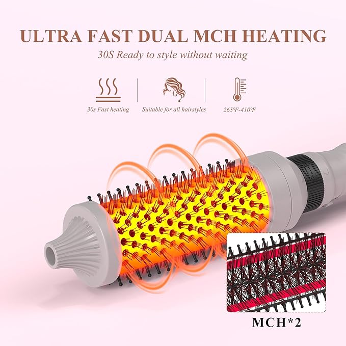 Traveling 60 Mins Auto Off Thermal Brush 3 in 1 Set Ionic Heated Round Curling Create Volume & Smoother Hair Style for Fully Dried Hair Ceramic Fast Heating Curling Iron Brush with Temperature