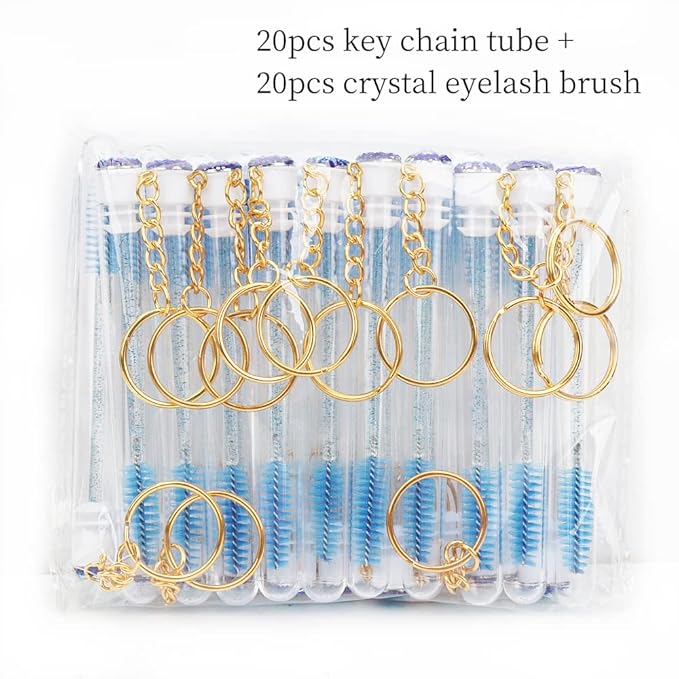 20 Pcs Mascara Wand Tube Set Diamond Key Chain Tube Empty Mascara Brushes & Eyelash Spoolies Brush Makeup Tool Applicator (Deep blue)