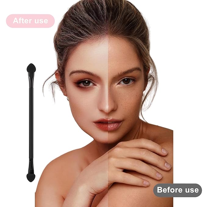 30 PCS Professional Disposable Dual Side Sponge Eyeshadow Brush, Double Head Eye shadow Brushes Makeup Applicator Cosmetic Tools(Length: 12 cm, Round Handle, Black)