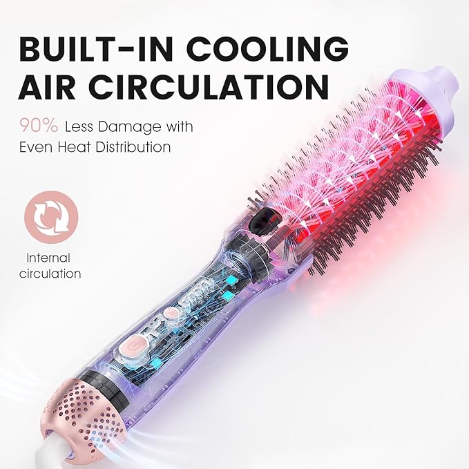 Thermal Brush for Less Damage, Zavarea 1.5 Inch Heated Round Brush for Blowout Look, Heated Curling Styler with Negative Ions & Ceramic for Volumizing, Easy to Use, Dual Voltage (Valoran Purple)