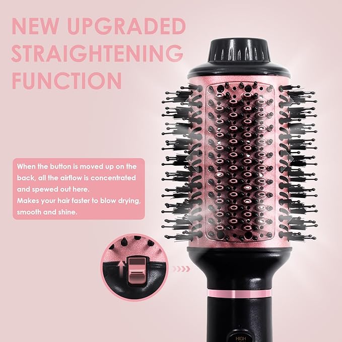 Blow Dryer Brush, 4 in 1 Hair Dryer Styler for Medium Long Hair, 2.5 Inch Oval Ceramic Barrel One Step Hot Air Brush for Blow Drying Straightening Volumizing, Less Frizz, More Shine