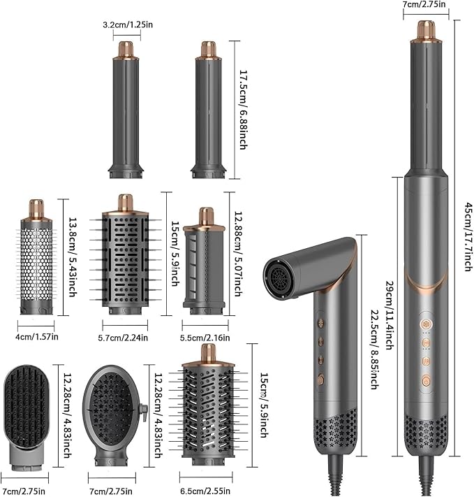 8 in 1 Hair Styler Set & Hair Dryer Brush, 110,000 RPM High-Speed Negative Ionic Foldable Hair Dryer Fast Drying, Multi Professional Hot air Styler for Curling Volumizing Straightening Styling(Gray)