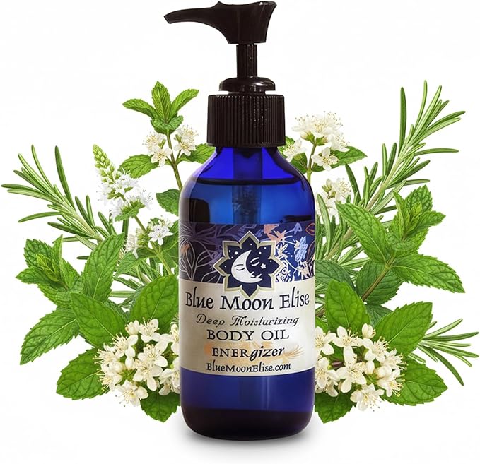 Blue Moon Elise Aromatherapy Body Oil - Hydrating Body Oil with Almond, Apricot & Coconut Oils - Scented with Pure Essential Oils for Women, Men & Dry Skin (Energizer 4 oz)