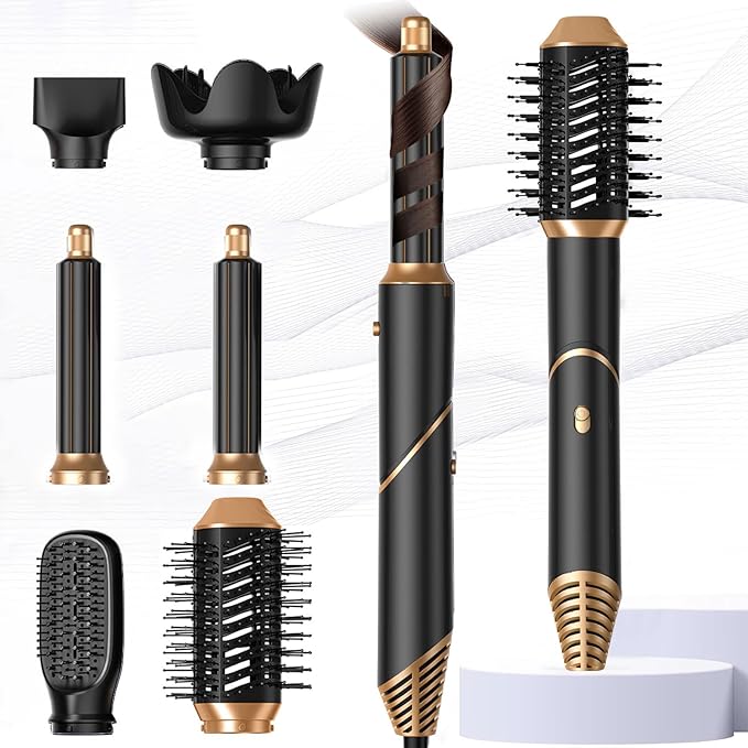 6 in 1 Hair Dryer Brush, Detachable Air Hair Styler Curling, Drying,Volumizing, Straightening, Negative Ionic Hair Dryer with Diffuser, Hair Styling Tools
