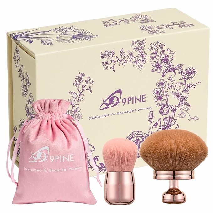 Extra Large Kabuki Brush Set for Body and Face, for blush, loose powder manicure multi-functional and tanning, Gift for women with Velvet Bag(RoseGold 2pcs)