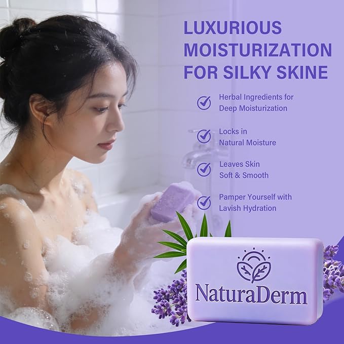 Natura Derm Lavender Tea Tree Facial & Body Soap – Gentle Cleansing Bar for Oily & Sensitive Skin, Refreshing, Plant-Based Formula (1pc)