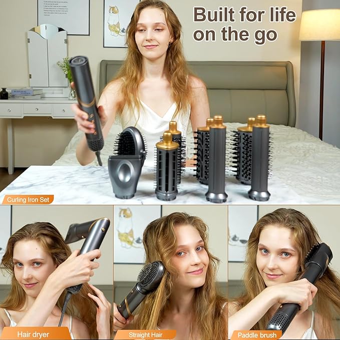 8 in 1 Wrap Air Hair Styler & Blow Dryer Brush - 110,000 RPM High-Speed, Foldable Ionic Hot Air Styler for Fast Drying, Volumizing & Curling, Multi-Styling Tool (Holiday Gifts for Women)