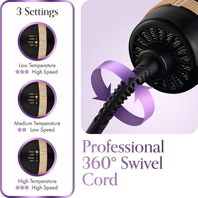 Professional 2 in 1 Volumizing Oval Hair Brush Dryer for Women, 75MM with Hard Travel Case and Premium Gift Box, Black & Gold