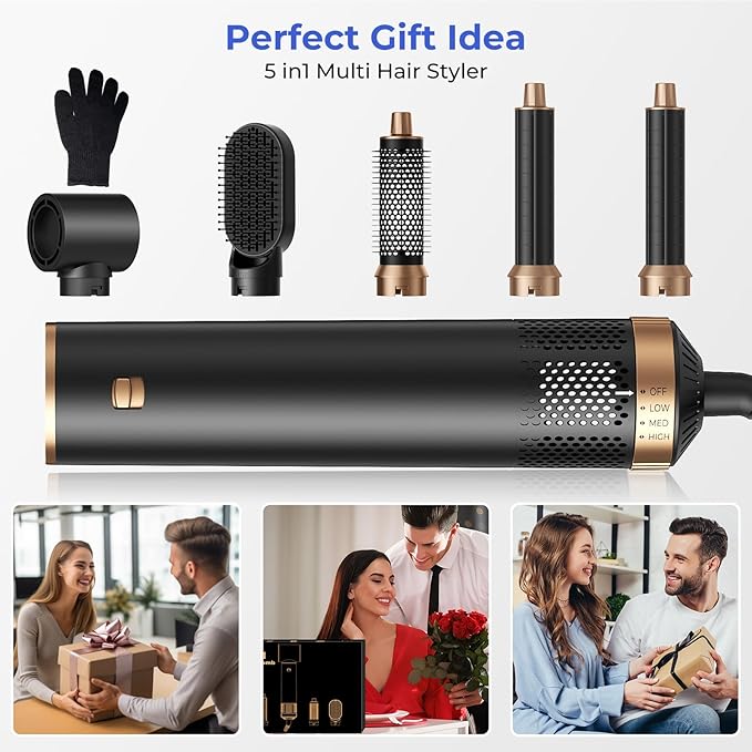 Blow Dryer Brush 5 in 1, Negative Ion Hair Dryer Brush Set Upgrade Hot Air Brush Air Styler Curling Wrap Air Curler, Curling Iron Hair Styling Tools As A Gift for Straight/Curl/Drying/Smoothing