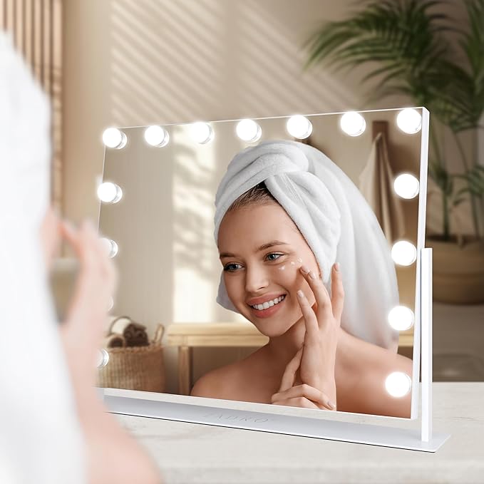 Zadro Hollywood Lighted Vanity Mirror with 15 LED Bulbs, 3 Color Light Settings, 360° Rotation Makeup Mirror Head (26" H x 20" W | 1X | Dark Green)