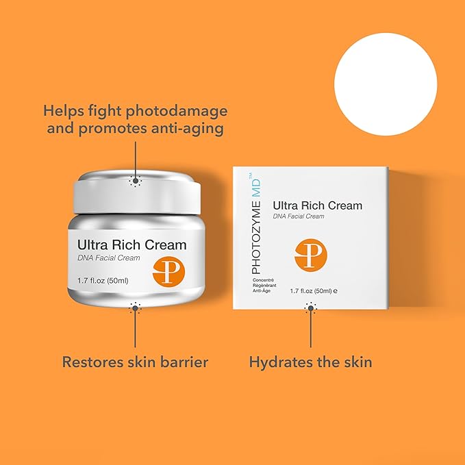 Photozyme Ultra Rich DNA Facial Cream - Hydrating Superfoods - with DNA Repair Enzymes, and Antioxidants - Helps Repair Photodamage and Dry Skin - for All Skin Types - 1.7 Fl Oz. / 50 ml