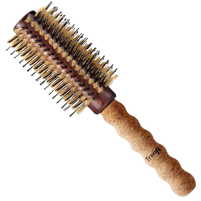 Premium Boar Bristle Hair Brush with Nylon | 2.5" Barrel Blowout Round Brush | No-Snag Ergonomic Cork Handle | Flawless Volume & Shine for Normal to Thick Hair