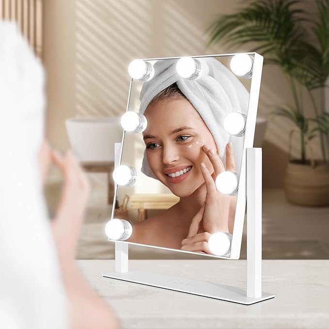 Zadro Hollywood Lighted Vanity Mirror with 9 LED Bulbs, 3 Color Light Settings, 360° Rotation Makeup Mirror Head (14" H x 12" W | 1X | Chocolate)