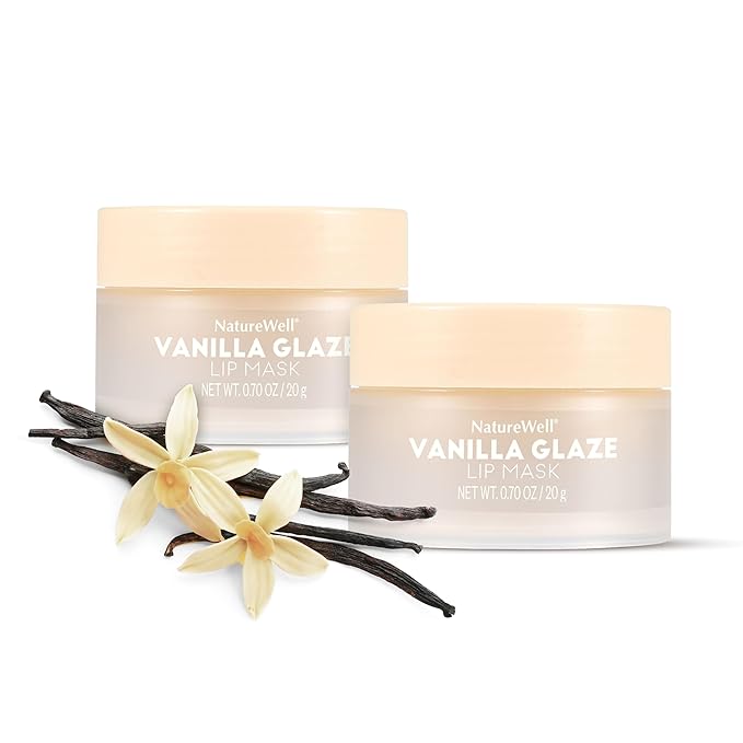 NATURE WELL Vanilla Glaze Hydrating Lip Mask For A Softer, Smoother, Plumper Pout, Nourish & Moisturize Dry Cracked Lips, Made With Shea Butter & Vitamin C, Clean Formula, 0.70 Ounce Each (Pack of 2)