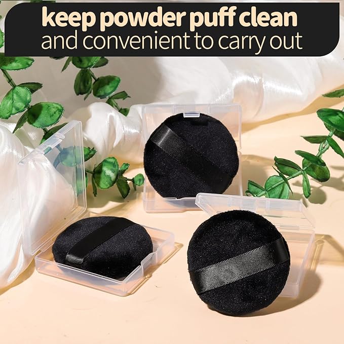 Teenitor 3Pcs Black Powder Puff, Powder Puffs, 2.36 Inch Setting Powder Puff,Powder Puffs for Face Powder Soft Powder Applicator for Loose Pressed Powder, Face Puff Makeup Puff Small with 3 Cases