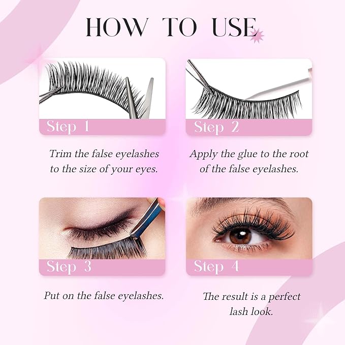FADLASH False Eyelashes Kit Natural Cat Eye Lashes with Thin Band Wear Comfortable Black Fake Lashes 10 Pairs Lash Applicator Tool at Home, LZ209