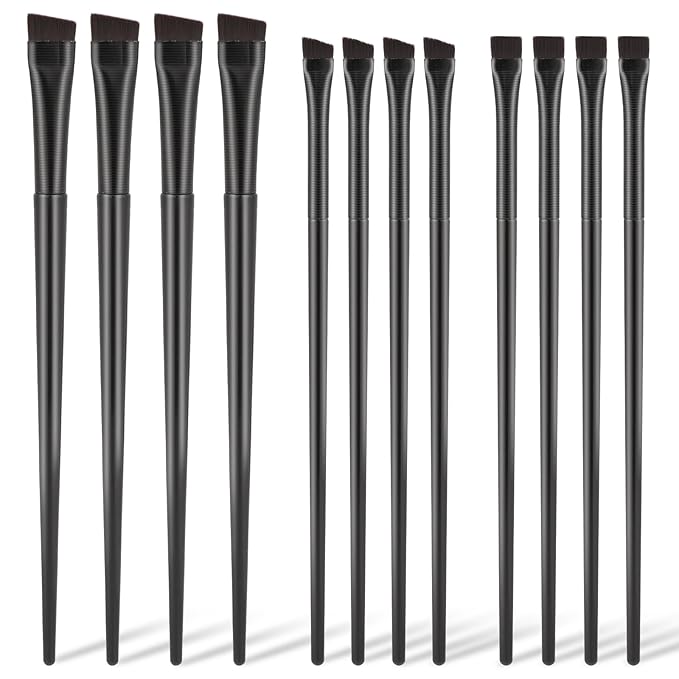 12 Pack Angled Eyeliner Brush Set Eyebrow Brushes, Flat Eyebrow Tint Brush, Ultra Thin Makeup Brush, Fine Slanted Eyebrow Brush Applicator, Eye Makeup Brush Applicator